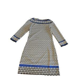 Max studio geometric print 3/4 sleeve black white blue dress career small